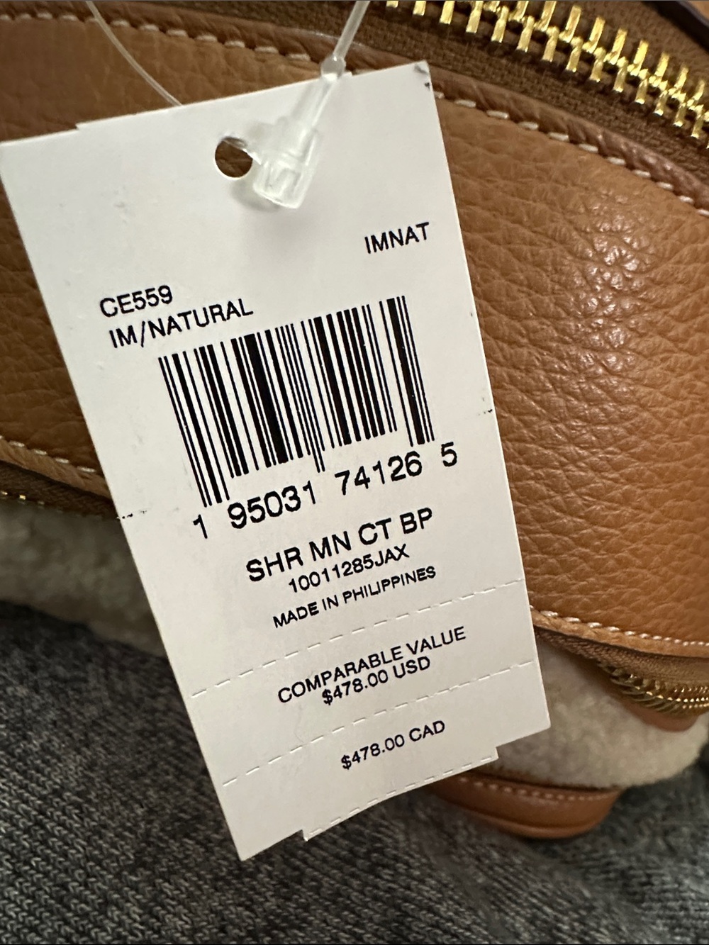 Coach Cream Shearling & Tan Leather Mini Backpack - Picture 9 of 9